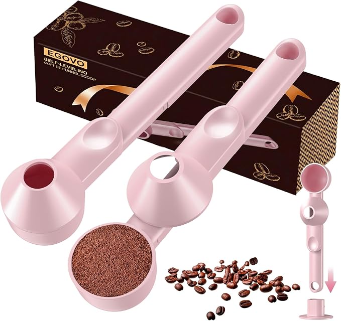 2 Pcs Coffee Scoop with Funnel for Reusable K Cup, 2 TBSP Measuring Spoon | Mess-Free Funnel Design, Sliding Leveler for Precise 2 TBSP, Long Handle for Ground Coffee, Protein Powder & Tea