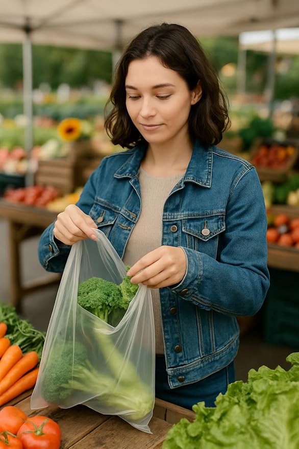 Plastic Roll Bags 10"x15", HDPE Produce Roll, 1 Roll 620 Bags | Transparent Poly Grocery Store Farm Stand Use, Food Storage