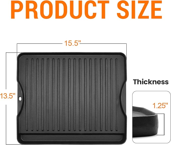 GGC Reversible Cast Iron Grill Griddle for All Camp Chef 14" and 16" Stoves, Double Side Griddle for Camp Chef Explorer 2-Burner, 3-Burner, Single Burner Stove, Cooking Surface 14" x 16"