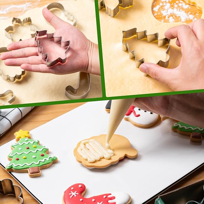 Christmas Cookie Cutters Set 6 Pieces,Biscuit Cutter Set for Holiday | Stainless Steel Metal Cutter with Christmas Tree, Gingerbread Man, Snowman, Snowflake, Candy Cane, Santa Face Shapes