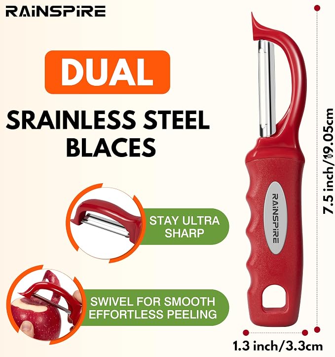 Rainspire Vegetable Peeler Potato Peelers for Kitchen, Sharp Stainless Steel Blades Veggie, Comfortable Handle Fruit Peeler, Carrot Peeler Apple Peeler Dishwasher Safe, Red, 2-Pack