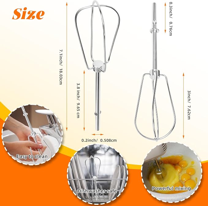 Hand Mixer Beaters for Kitchenaid, W10490648 Beaters Attachments Compatible with KitchenAid Hand Mixer KHM2B AP5644233 PS4082859