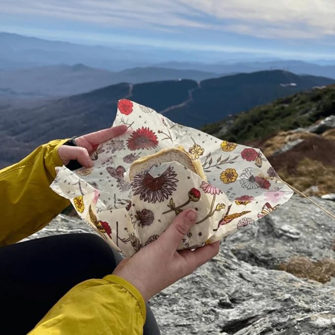 Bee's Wrap Vegan Sandwich Wrap - Meadow Magic | Button & Tie Closure - Plastic Free - Organic Plant Based Wraps - Reusable Lunch Wrap - Sandwiches & Snacks - Made in USA