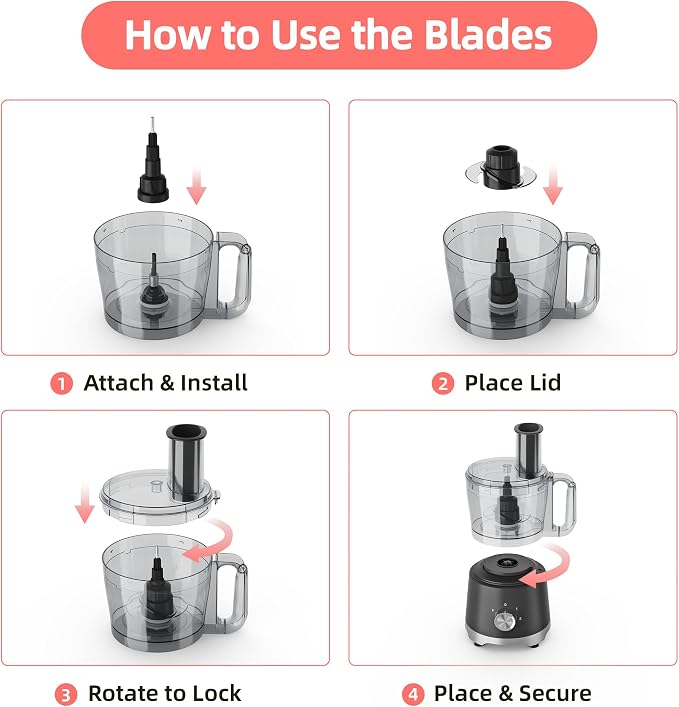 Electric Food Processor 10.5 Cup, Multi-Function Vegetable Chopper with French Fry Slicer, Dough Mixer, Easy to Clean, Secure Design, Stainless Steel, for Vegetables, Smoothie, Fruit