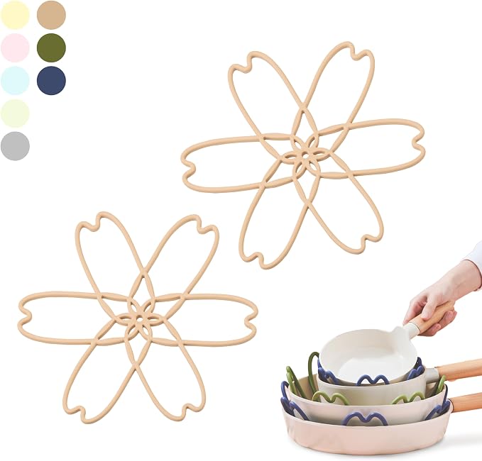 Silicone Pan Protectors for Stacking 2 Piece (Mocha Nude, S) | Pot Separators for Cookware, Prevent Scratch, Protect Coating, Dishwasher Safe, Multi-Purpose Heat Resistant Trivets