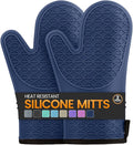 Silicone Oven Mitts, Heat Resistant 2PCS Oven Mitts with Soft Cotton Lining, Waterproof Non-Slip Grip Oven Glove, Kitchen Potholder Mits for BBQ, Baking, Cooking, 12.5 Inch - Dark Blue