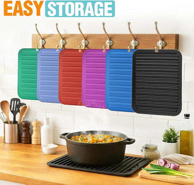 Silicone Trivets for Hot Pots and Pans - 2 Heat Resistant Pot Holders Silicone Trivet Mat Multipurpose Counter Pads (Black)