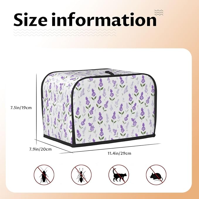 2 Slice Toaster Cover Lavender Flower Pattern Dust Proof Washable Kitchen Appliance Cover with Pocket, Oxford Fabric Countertop Toaster Protector for Standard Toasters Small Appliances