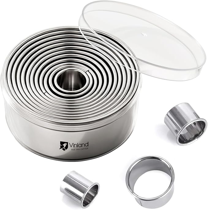 12 Pcs 304 Stainless Steel Biscuit Cutter Set, Round Cookie Cutters for Baking (1/2/3/4/5'') with PP Storage Box, Dough Pastry Cake Circle Cutting Ring Molds, Non-Rust Double Thickness & 2.1‘’ High