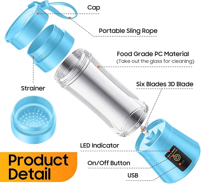 Personal Size Portable Blender Make Smoothies - Mini Blender 12oz Juice Cup | Powerful Blending with 6 Stainless Steel Blades, BAP-Free, Lightweight, Easy Clean,Suit in Travel/Office/Gym/Picnic/ Sports