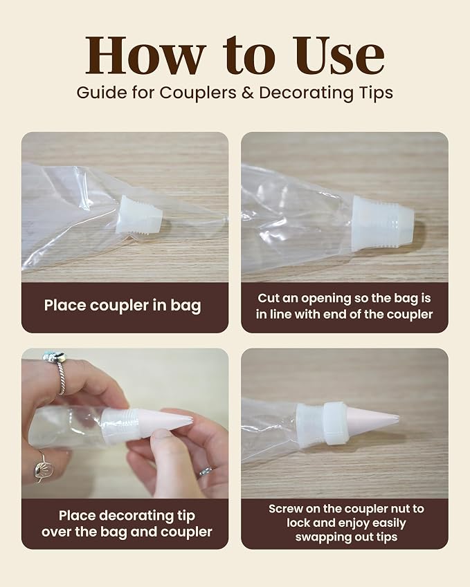 Reusable Plastic Piping Tips, Nozzles Standard Size Star Tip #17 (20pcs) | EZPiping Icing Nozzles with 2 couplers for Cake Decoration and Dessert Design, Baking Supplies Base Ø 0.75" Height 1.25"