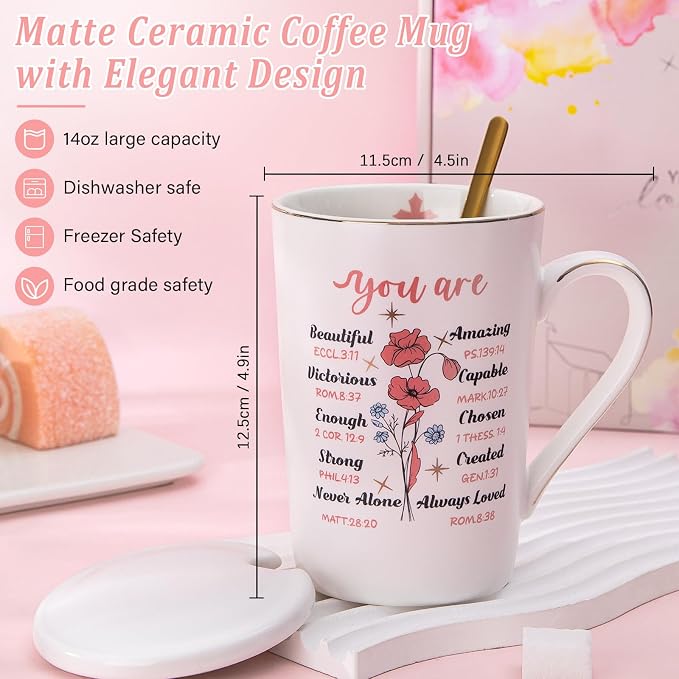 Christian Gifts For Women, 9Pcs Inspirational Religious Birthday Gift Set | Unique Catholic Gift Bible Faith Based Accessories, Ceramic Coffee Cup, Tote Bag, Bible Verse Jar, Can Candle, Baptism Gifts