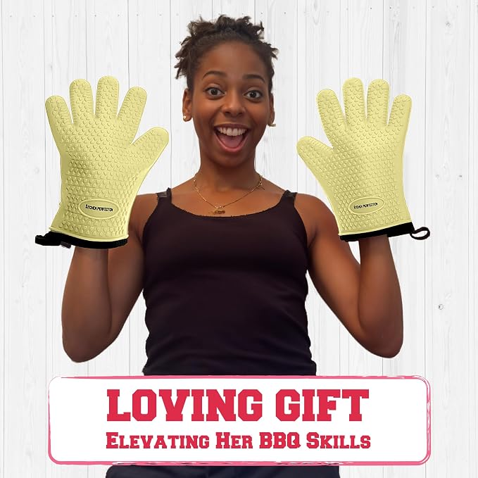 KITCHEN PERFECTION S Silicone Smoker BBQ Gloves - Heat Resistant Oven Mitts | Made For Women, Waterproof, 5-Finger Design For A Better Grip, For Meat Smoking, Grilling, Cooking, Frying Turkey, Grill Gift