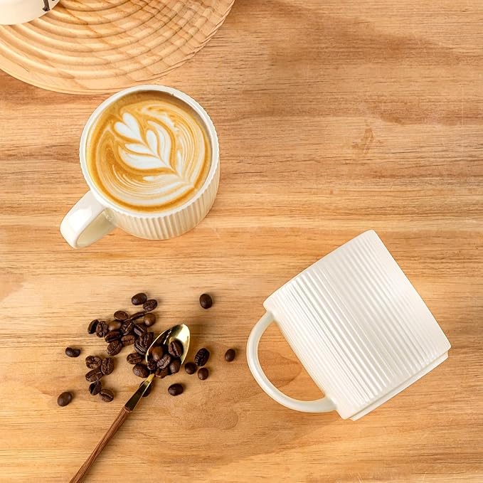theterra Ceramic Coffee Mugs Set of 4, 14.2 oz Coffee Cups with Handle | Handmade, Suitable for Latte, Tea, Milk, Beer & Hot Cocoa, Beige