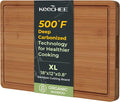 Keechee Carbonized Bamboo Cutting Board for Kitchen, XL Chopping Block | Non Toxic, Resisted-Cracking&Curling, Deep Juice Groove, Side Handles,Cross-Laminated Structure, Knife-Friendly