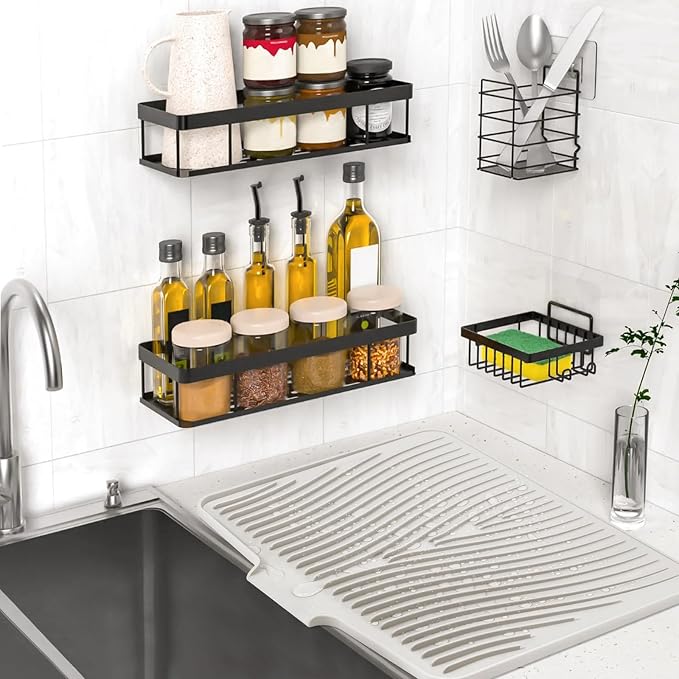 TIKNIK Silicone Dish Drying Mat for Kitchen Counter, Cream-1pcs, 20" x 15" | Heat Resistant & Non-Slip Dish Drain Pad with Built-In Drain, Dishwasher Safe, Quick-Dry, Hangable & Roll-Up for Storage