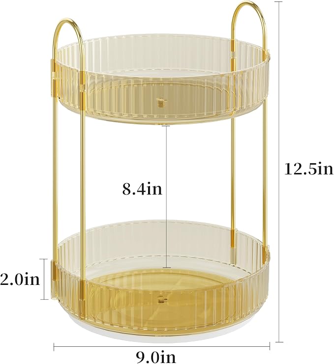 Rotating Makeup Organizer Countertop, 2 Tier, Gold | Skincare Organizers, Spinning Perfume Tray Stand, Makeup Storage Organizer for Vanity, Bathroom Organizer, Lazy Susan