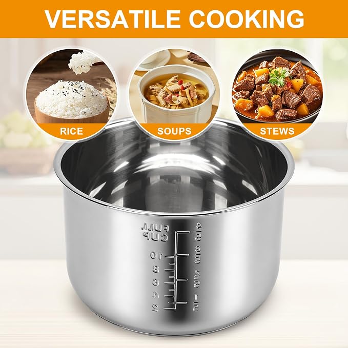 Rice Cooker Replacement Pot Compatible with Aroma ARC-1020SB & ARC-1120SBL | 5L/20-Cup Stainless Steel Rice Cooker Bowl, Dishwasher Safe Inner Pot with Even Heating for Rice,Soup & Meal Prep