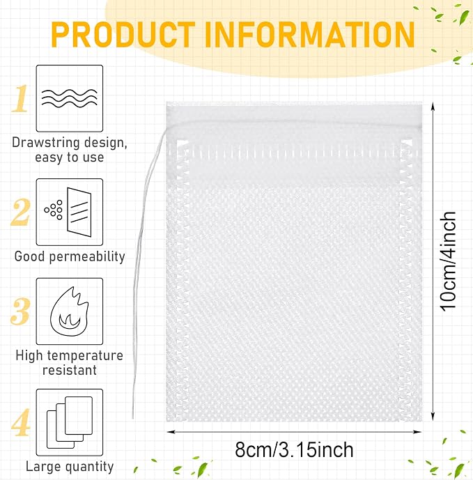 1000 Pcs Tea Bags for Loose Leaf Tea Drawstring,3.15 X 4 Inches | Empty Filter Sachets for Coffee Spice Herbs, Fine Mesh Infuser Strainers, Disposable Bulk Supply for Home Cafe Brewing