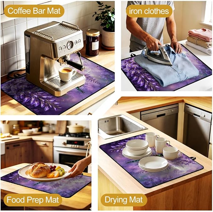 Dragonfly Wisteria Stove Top Cover for Electric Gas Glass Stove | Purple dragonfly wisteria kitchen decor; non-slip stovetop cover, glass cooktop noodle board, whimsical floral counter mat