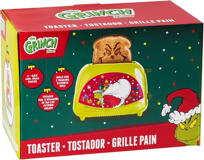 Uncanny Brands Dr. Seuss How the Grinch Stole Christmas Toaster, 2-Slice Holiday Breakfast Gift, Grinch Face Toast Design