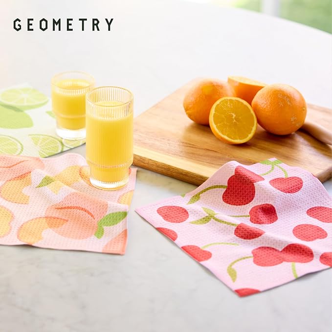 GEOMETRY Kitchen Dish Cloths - Spring & Summer Collection - Premium Dishcloths with Geoweave - Absorbent & Fast Drying Kitchen Towels - Lemon Delight, 10" x 10" - 3-Pieces