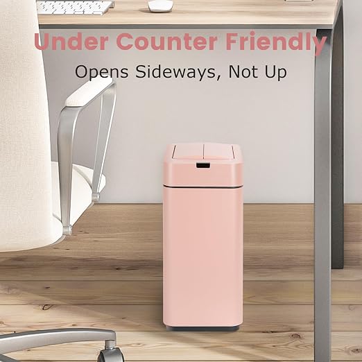 SYNCVIBE Slim Bathroom Trash Can, 2.6 Gallon, Butterfly Sensor Lid, Pink | Stainless Steel Garbage Can, Automatic Trash Bin, IPX5 Waterproof Wastebasket for Under Counter and Small Spaces