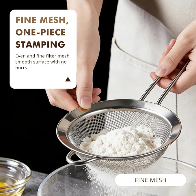 NileHome Mesh Strainer,7.8-Inch Diameter Stainless Steel Strainer for Sifting, Straining, Cooking Kitchen Strainers Fine Mesh for Flour, Pasta, Loose Tea, Fruit, and Rice, Silver