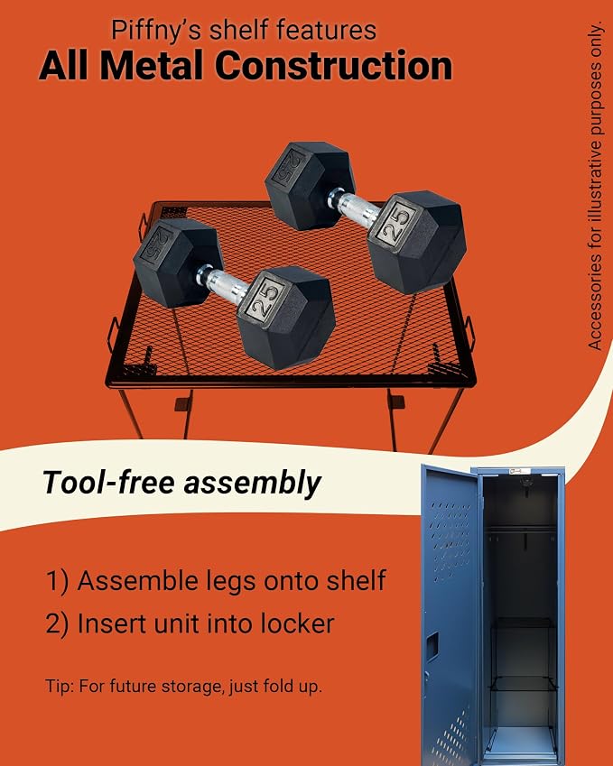 Piffny Locker Organizer Shelf, Stackable, Extra Tall, Fits Standard Size School Lockers (Black 2 Pack)