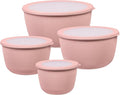 BoxedHome 4.97 Quarts Mixing Bowls with Lids Set, 4 Packs BPA-Free Plastic Prep Bowls for Kitchen, Dishwasher & Microwave Safe, Pink