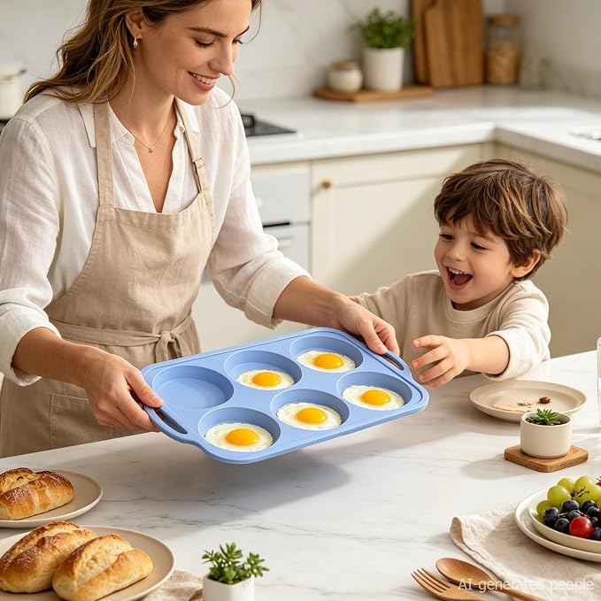 Nonstick Silicone Muffin Top Pan: 6-Cavity 4 Inch Jumbo Silicone Egg Mold | 2 Pcs with Metal Frame for Baking Breakfast Sandwich Hamburger Buns Whoopie Pie Egg Bites - Easy Clean Oven Safe Toeusog