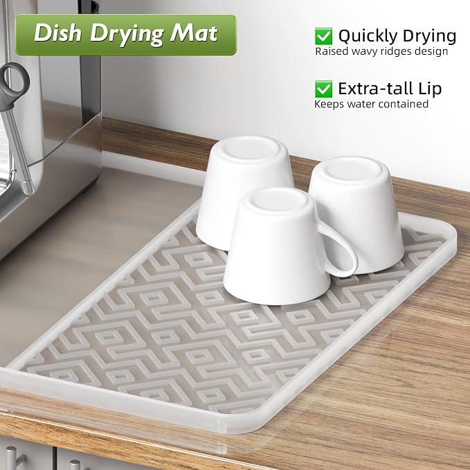 Silicone Coffee Mat with Raised Edges 19" x 12" – Waterproof Countertop Mat, Coffee Maker Pad, Espresso Machine Mat, Heat Resistant Dish Drying Mat