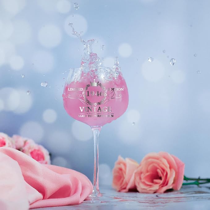 80th Birthday Gifts for Women, Vintage 1946 Engraved Wine Glass in Gift Box | Gift For Her Turning 80, Mom, Sister, Friend, Lightweight Thin-Rimmed Glass, Elegant Design, Birthday Decoration