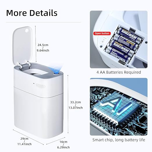 MOPALL Bathroom Trash Can with Lid Automatic Bagging Motion Sensor 3.5gal | Automatic Adsorption Bag, Touchless, Compact, Odor Seal Garbage Can for Bathroom, Bedroom, Living Room, Home, Office, Kitchen