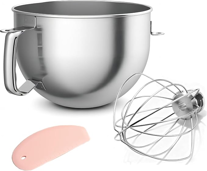 6Qt Stainless Steel Mixer Bowl & KN256 Whisk for Kitchenaid Bowl Lift Mixer | 18/8 Stainless Steel, Heavy Duty, Dishwasher Safe, Mixing Bowl and Whisk Attachment for Kitchenaid KP26, KL26, KT26