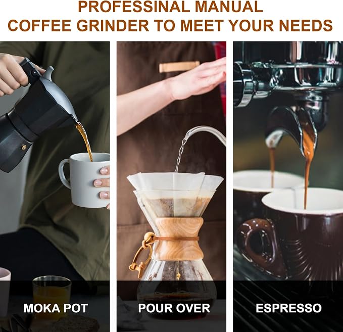 M6 Manual Coffee Grinder for Espresso Pour Over French Press Moka | Conical Burr,24 Adjustable Settings,All-Metal Body,Portable Hand Grinder for Travel,Camping,Home & Office,25g Capacity