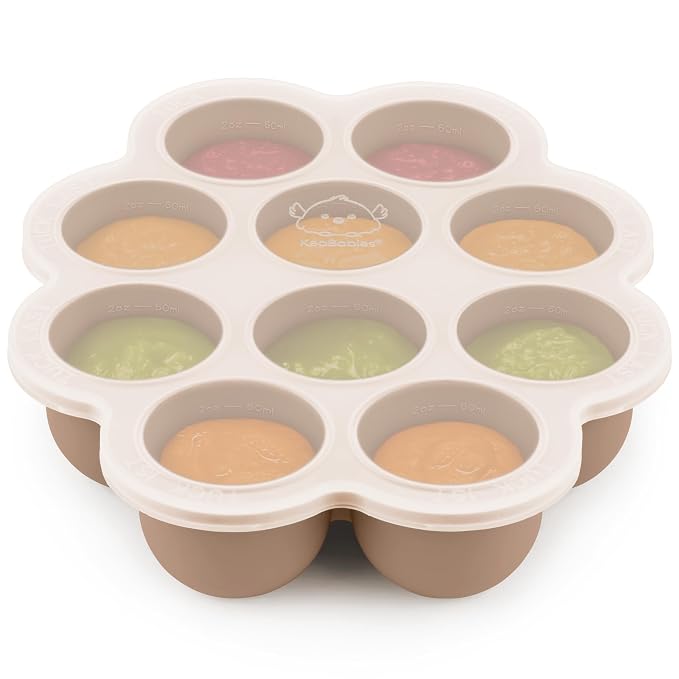 KeaBabies Silicone Food Freezer Trays with Lid, 2oz x 10 Pods (Chai Latte) | Baby Food Storage Containers, Easy Puree Meal Prep, Breast Milk Silicone Freezer Molds, Dishwasher, Microwave Safe, BPA-Free