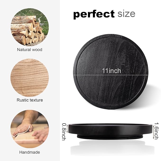 Wood Lazy Susan Turntable Kitchen Decor Round Table Tray, 11" Black | Waterpoof, Easy clean, Non-slip, Rotating Wooden Decorative Pantry Table Tray for Seasoning, spice, snack