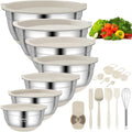 Mixing Bowls with Airtight Lids, 18pcs Stainless Steel Mixing Bowls Set | Nesting Non-slip Silicone Bowls Bottom, Size 4.5, 3.6, 2.7, 2.1, 1.7, 1.1, 0.7 qt, Fit for Mixing & Serving(Khaki)