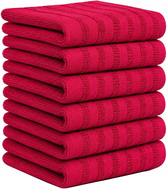 Premium Kitchen Towels 6 Pack 100% Cotton, 20"x28" - Red Solid | Large 450 GSM Terry Dish Towel, Kitchen Hand Towels with Hanging Loop, Highly Absorbent for Washing and Drying Dishes