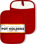 HOMWE Silicone Kitchen Pot Holders with Pockets, 2 Pc Set Trivet, Steam and Heat Resistant Hand and Countertop Protection Hot Pads, Non-Slip Grip potholders, Terrycloth Interior Lining, Red