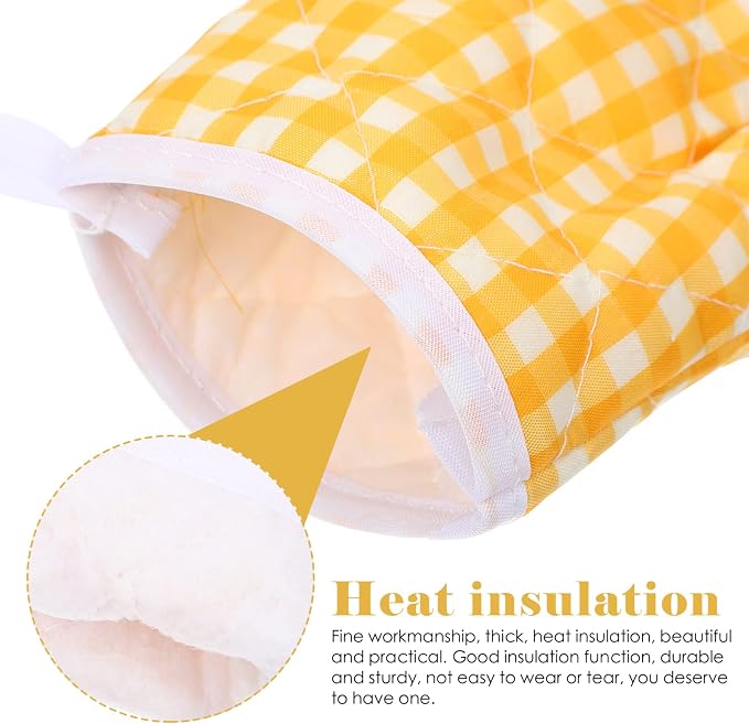 2Pcs Oven Mitts for Play Kitchen, Anti- Scald Gloves Microwave Oven Gloves Kitchen Mitts for Safe Baking Cooking (Yellow Checkered)