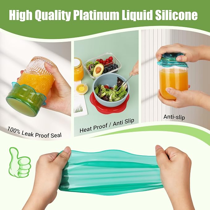 Silicone Stretch Lids for Food Storage in Fridge, Reusable Elastic Bowl Covers for Cup, Cans, Jars, Round & Rectangle Container, Food Grade Silicone Microwave Food Cover, Heat-Resistant, 8PCS