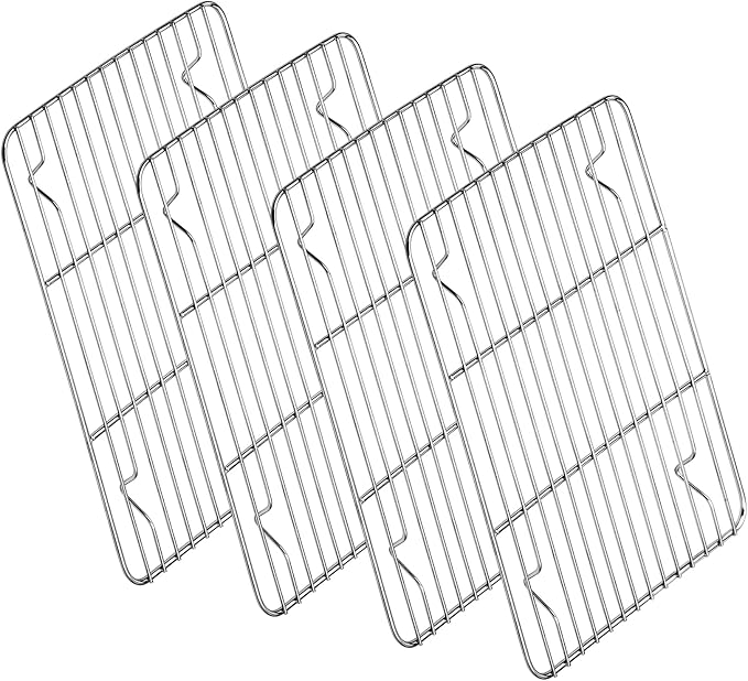 P&P CHEF 4 Pcs Baking Wire Rack for Cooling, 11.6 Inch | Rectangle Cooling Racks for Cooking and Roasting, Fit for Oven Pan, Healthy & Non-Toxic, Rust Free & Dishwasher Safe