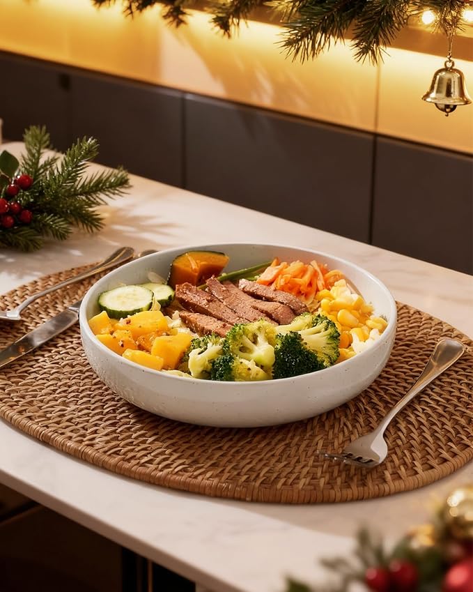 famiware Milkyway 33 oz Pasta Bowls Set of 4, White & Dark Gray | Scratch-Resistant Stoneware Salad Bowls, Stackable, Dishwasher & Microwave Safe, Lead-Fre