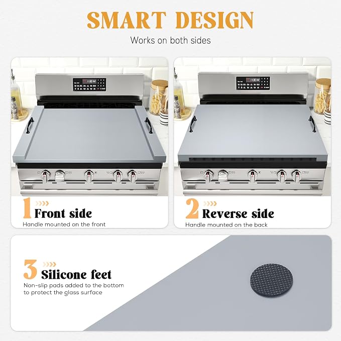 GASHELL Noodle Board Stove Cover with Handles, Multiple Stove Top Cover Board for Electric/Gas Stove Top(Grey)