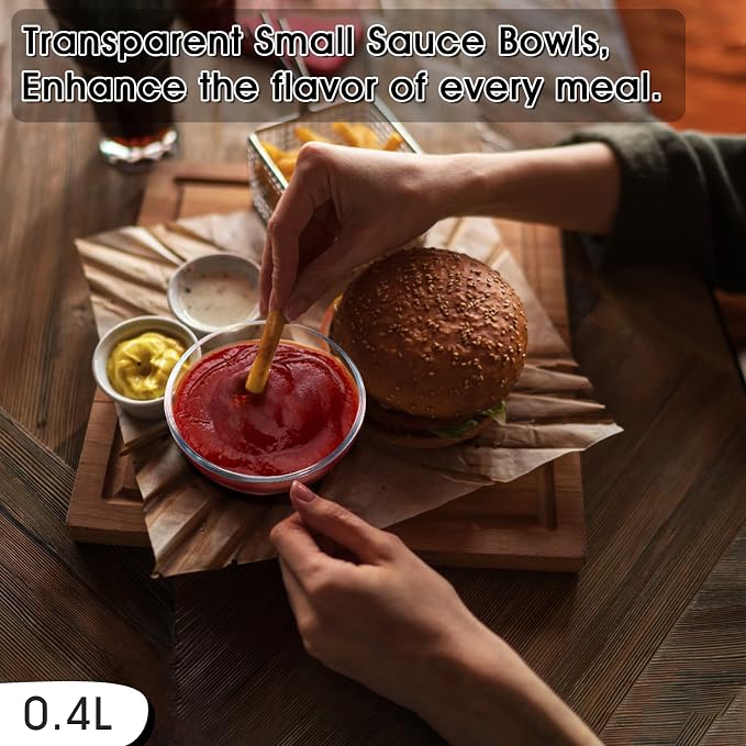 NUTRIUPS 5 Inch Small Glass Bowls Set of 3, 8oz Glass Dessert Bowl Set, Clear Tempered Glass Sauce Bowls for Kitchen Microwave and Oven Safe (5 inch，Set of 3)