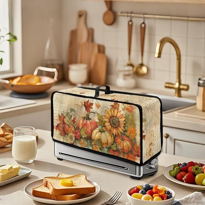 ZDCUSTOM Toaster Covers 2 Slice Wide Slot Long Washable Toaster Cover Bread Maker Dust Fingerprint Protection Kitchen Appliance Protector, Sunflower Maple Leaf