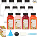 12pcs 10oz Plastic Juice Bottles with Caps, Sticker Labels, Brush | Empty Reusable Clear Bottles with Label, Funnel and Brush Beverage Containers Bulk with Lids for Juicing, Smoothies, Fridge