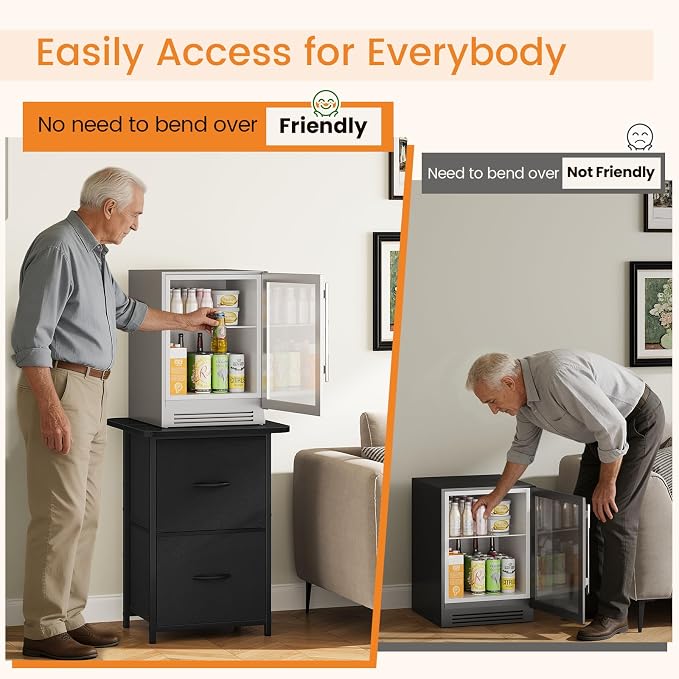 Snughome Mini Fridge Stand with Storage, Mini Fridge Cabinet Small Refrigerator Table Stand with Drawers, Heavy Duty 220 LBS, Compact Beverage Cooler Rack Shelf for Dorm, Apartment, Office Coffee Bar